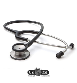A Black Color Stethoscope on a White Background