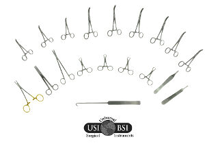 A group of surgical instruments that are arranged in a circle.