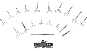 A circle of surgical instruments with the logo for usbsi and bsi.