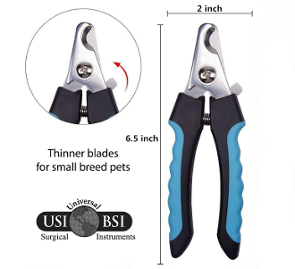 A dog 's nail clippers is shown with the size and length of its blade.