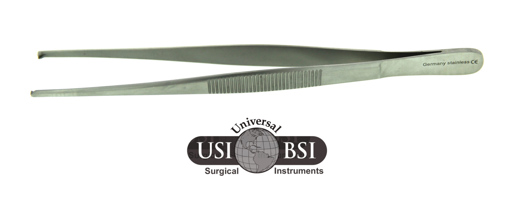 A close up of a pair of scissors with the logo for universal surgical instruments.
