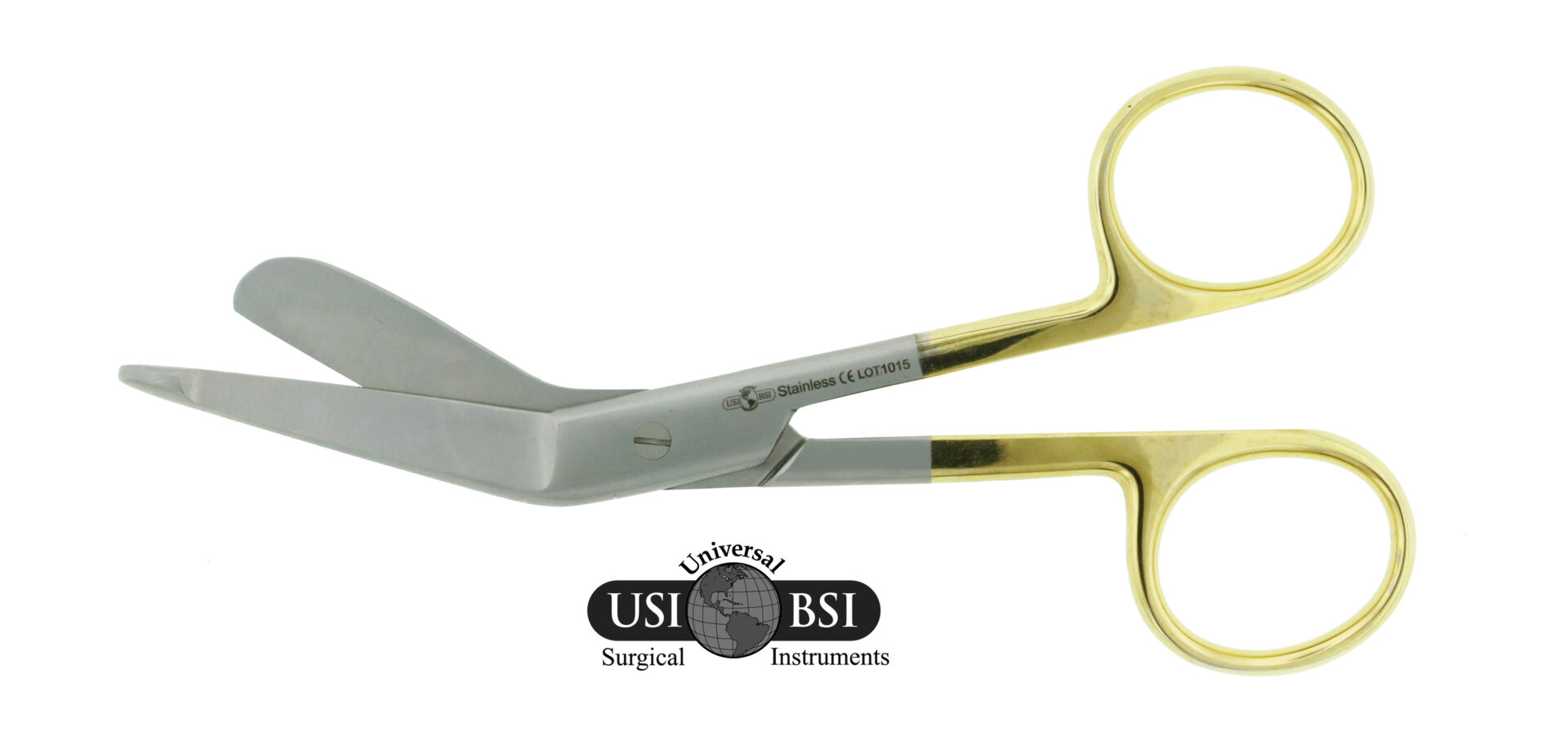 A pair of scissors with the us bsi logo on one side and surgical instruments on the other.