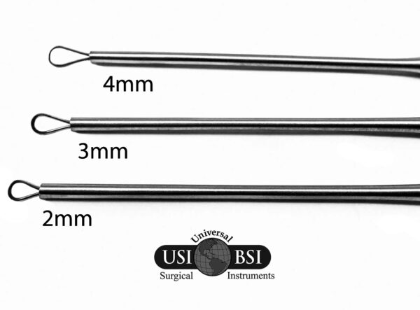 A set of four different sizes of surgical instruments.