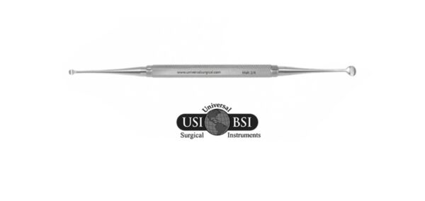 A close up of a needle with the us surgical instruments logo