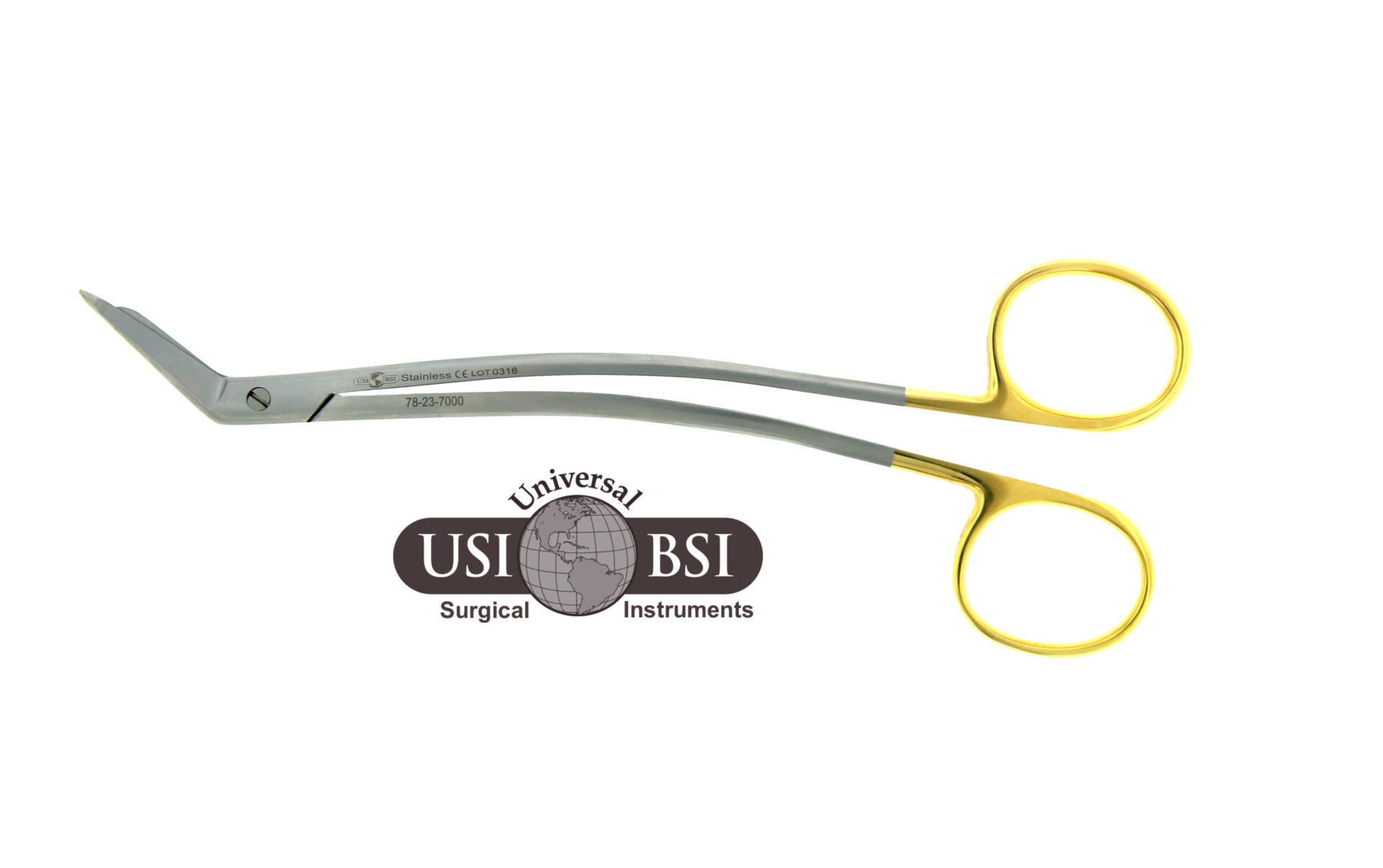 A pair of scissors with yellow handles and a logo.