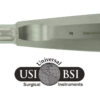 A close up of the logo for universal surgical instruments