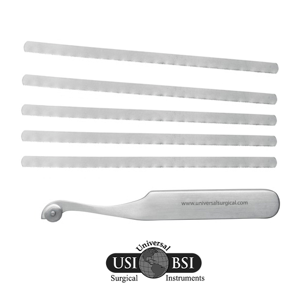 A set of six surgical instruments with the usgi and bsi logos.
