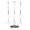 A picture of different sizes of the small, medium and large tooth pick.